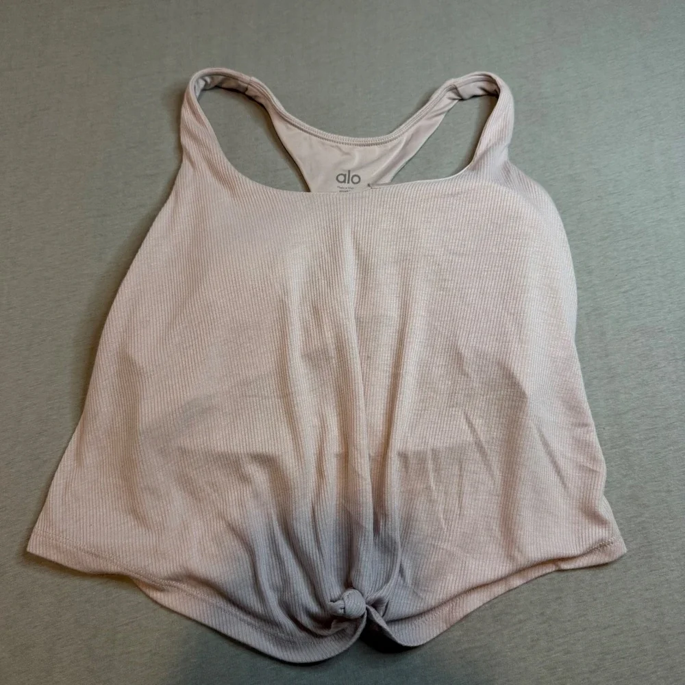 Alo Yoga Ribbed Racerback Tank Top Lavender‎ Front Knot Shelf Bra Womens Large